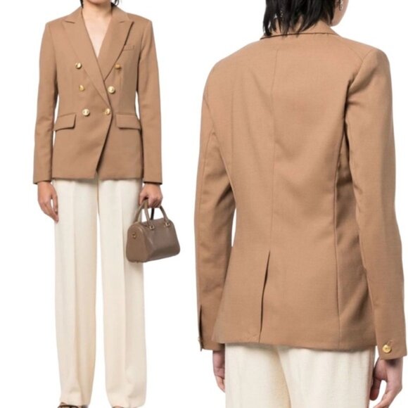 Rag & Bone Preston Virgin Wool Blazer Jacket Double Breasted Gold Buttons Tan 10 - Picture 3 of 12